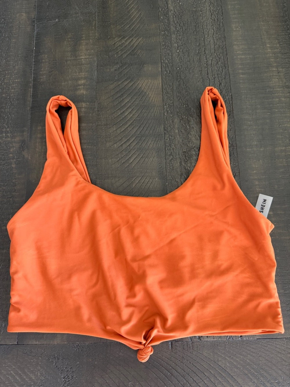SHEIN Bright Orange Knot-Front Swim Crop Top- new- never worn!!